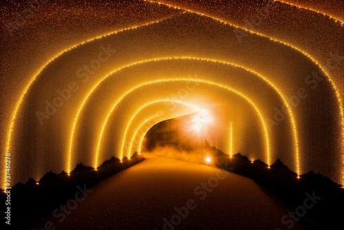 Futuristic light tunnel in the night. 3D rendering.