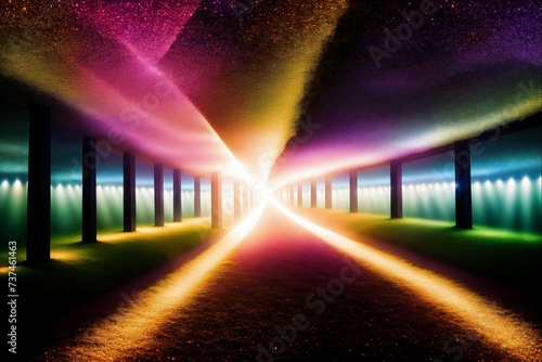 Futuristic light tunnel in the night. 3D rendering. © Евгений Порохин
