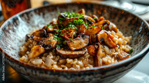 close-up of risotto with wild mushrooms