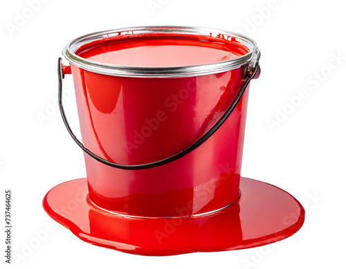 Farbeimer mit Roter Farbe isoliert auf weißen Hintergrund, Freistelle