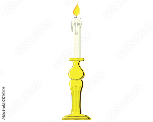 vector design of a burning white candle appearing on a handle or stem made of gold