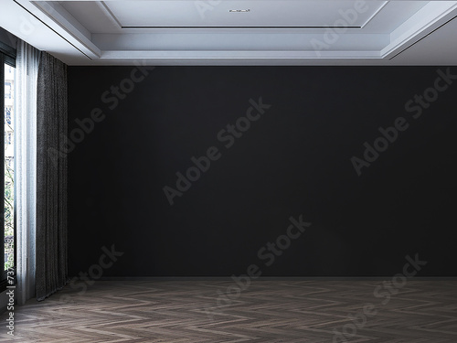 Modern empty living room interior design and black wall background  © teeraphan