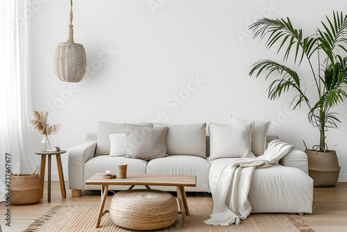 design for cozy modern bedroom, bed room, living room, soft colors. Nice modern french design for a room, catalogue. Beige and grey. Furniture store. Abstract painting on the wall. 