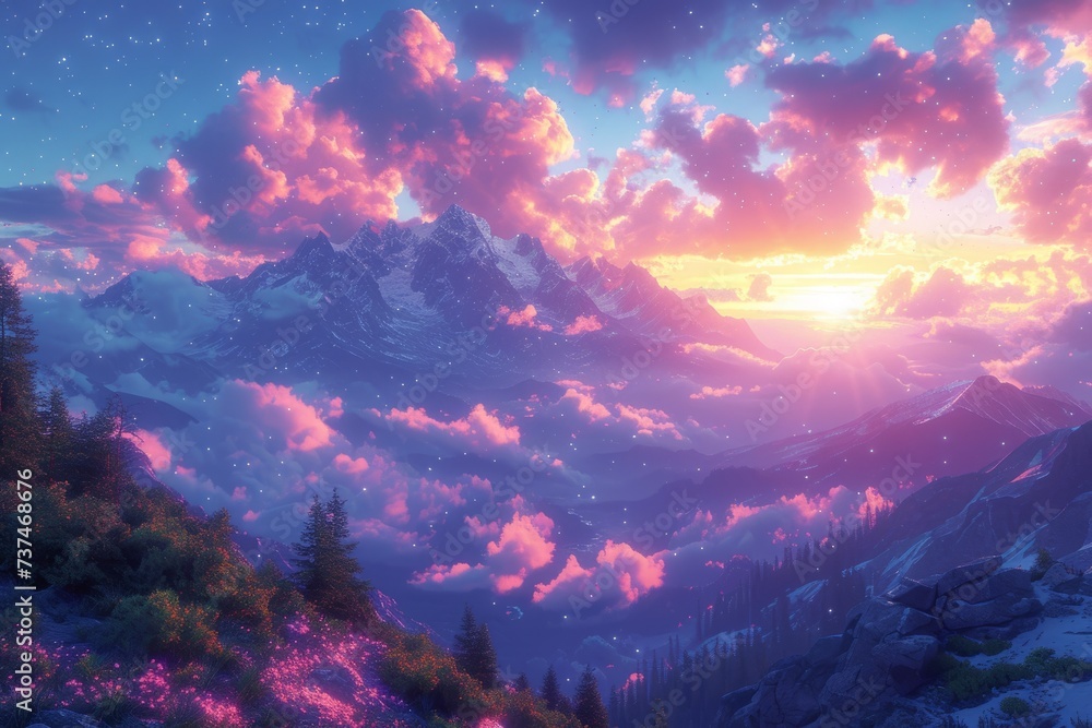 Fantasy landscape with mountains and clouds Fantasy landscape with mountains and clouds