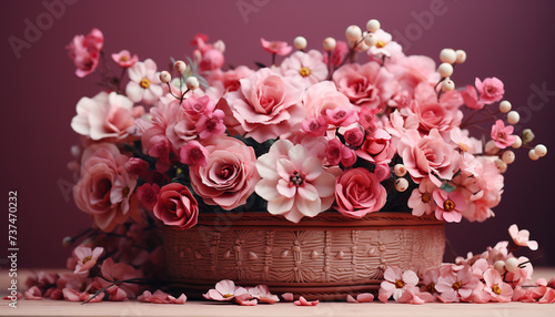 Freshness of nature beauty in a pink floral bouquet generated by AI