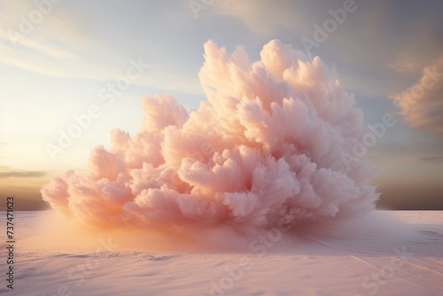 A large pink cloud of dust and snow