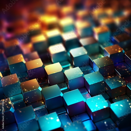 Blue and gold 3D cubes background