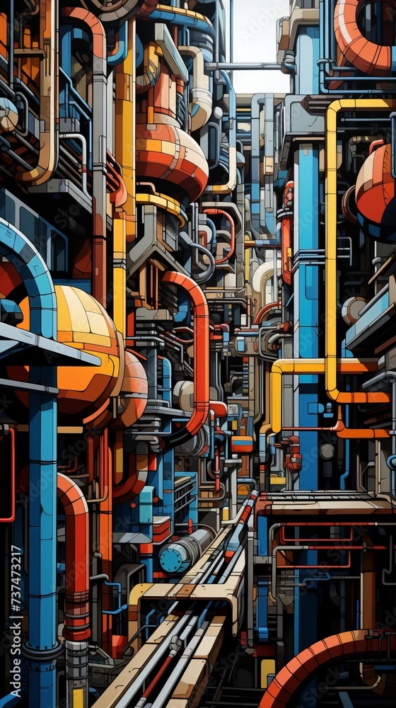 The intricate pipelines of an industrial facility