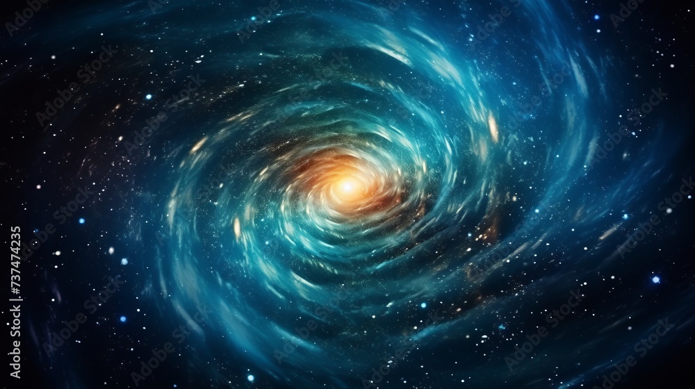 Spiral galaxy with bright center and blue and yellow hues - obrazy, fototapety, plakaty 