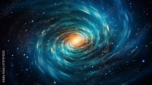 Spiral galaxy with bright center and blue and yellow hues