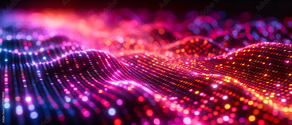 A digital fabric, woven from lights and lines, where technology maps the contours of an unseen world in vibrant hues A digital fabric, woven from lights and lines, where technology maps the contours of an unseen world in vibrant hues