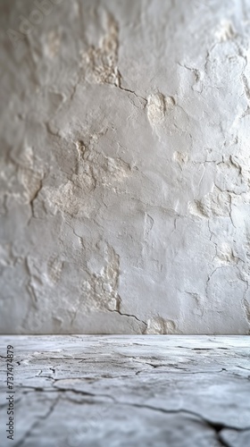 Old cracked concrete wall with wooden floor