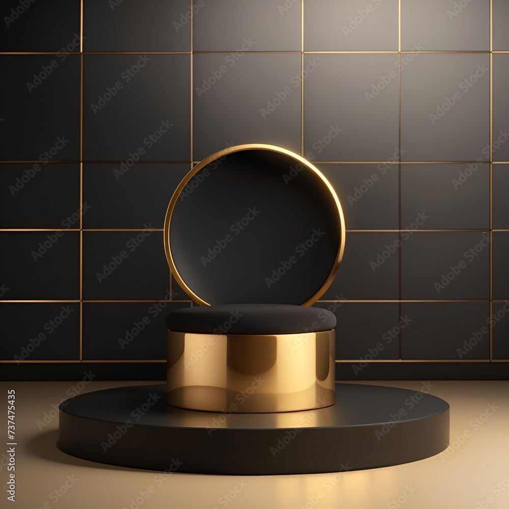 Black and gold cylinder pedestal podium display, Empty room background. Abstract modern vector rendering 3d shape 
for products display presentation. Pastel minimal wall scene, Studio room.
