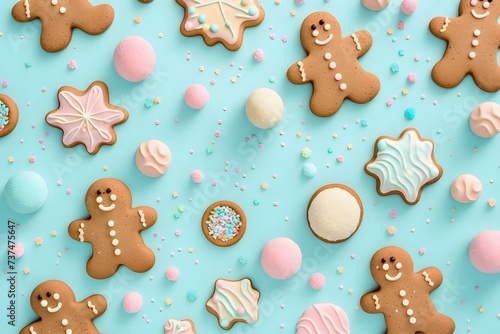 gingerbread cookies with a pastel backdrop