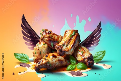 grilled chicken wings with a pastel backdrop