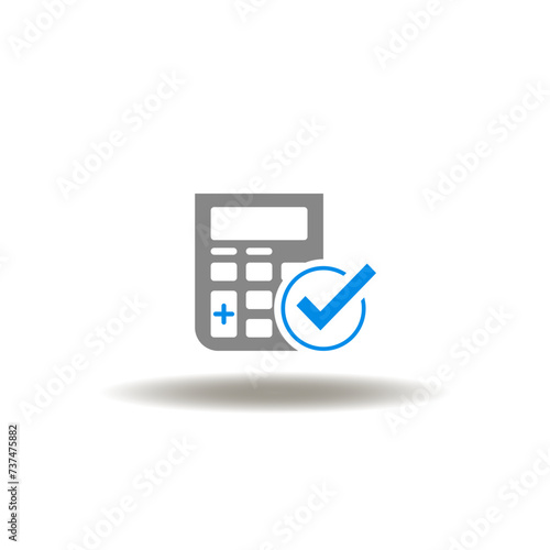 Vector illustration of calculator with check mark. Icon of CAO Chief Financial Officer. Symbol of accounting. Sign of education.
