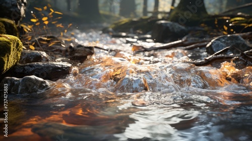 glimmering water flowing over rocks in a forest stream