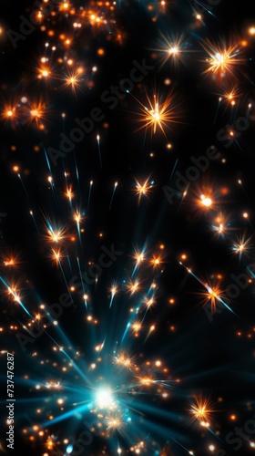 Blue and orange fireworks exploding in the night sky