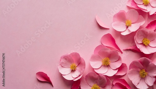 pink paper petals on a pink background with copy space