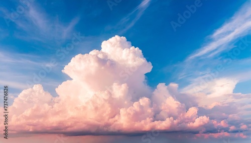 beautiful background image of a romantic blue sky with soft fluffy pink clouds panoramic natural view of a dreamy sky © Susan