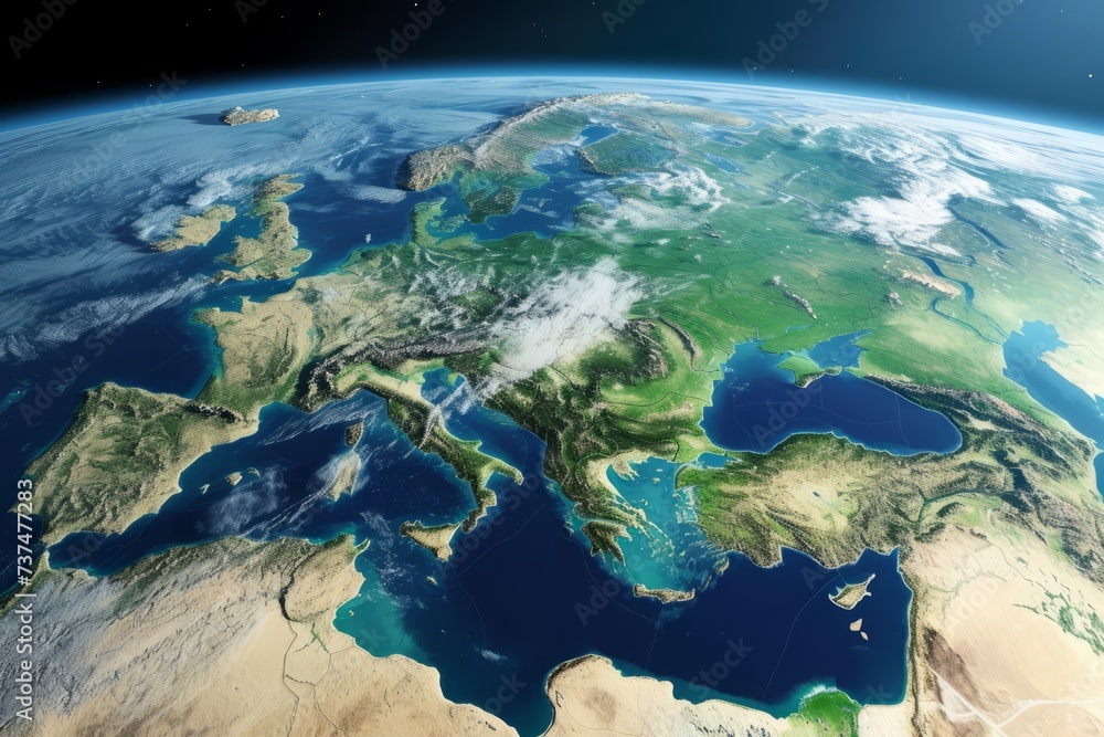 Earth from space showing Europe and North Africa