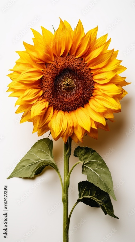 Naklejka premium single sunflower on white background