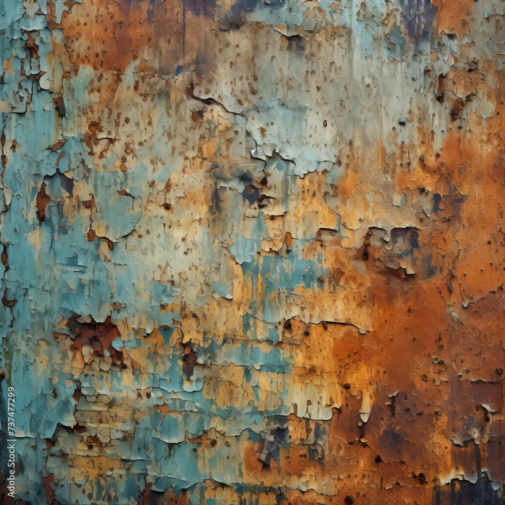 rusty metal texture with blue and orange paint