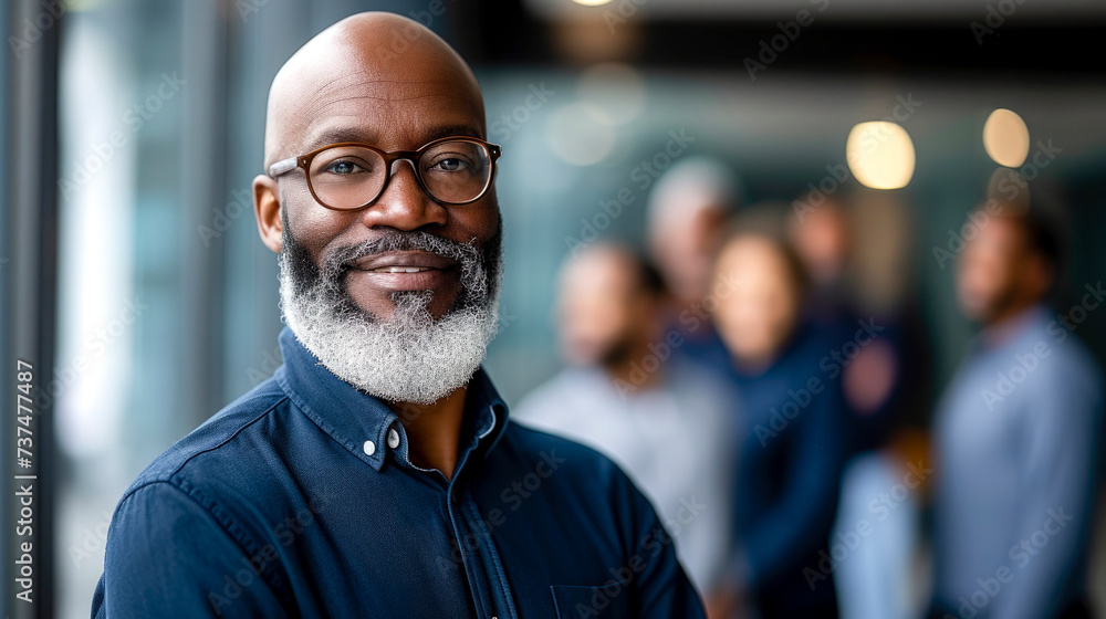 Casual 50's years man conduct detailed briefings or training at sales event Casual 50's years man conduct detailed briefings or training at sales event