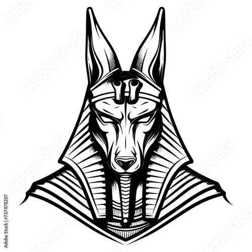 Monochrome Anubis Illustration, Traditional Egyptian God Artwork