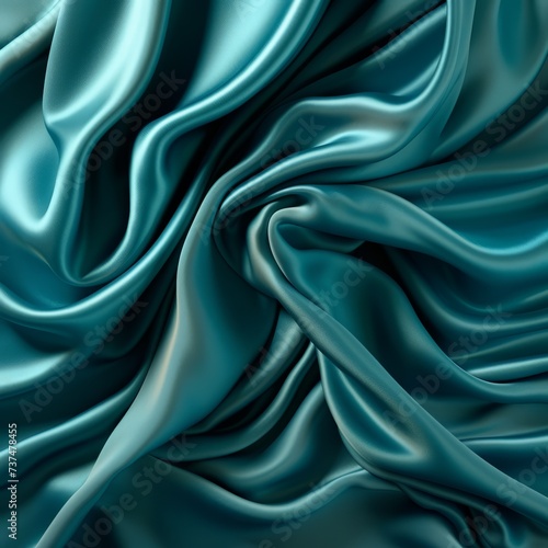 Teal blue green silk fabric with soft waves and folds