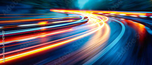 A Blur of Lights and Colors, Capturing the High-Velocity Thrill of Speed on a Futuristic Highway or Digital Data Stream