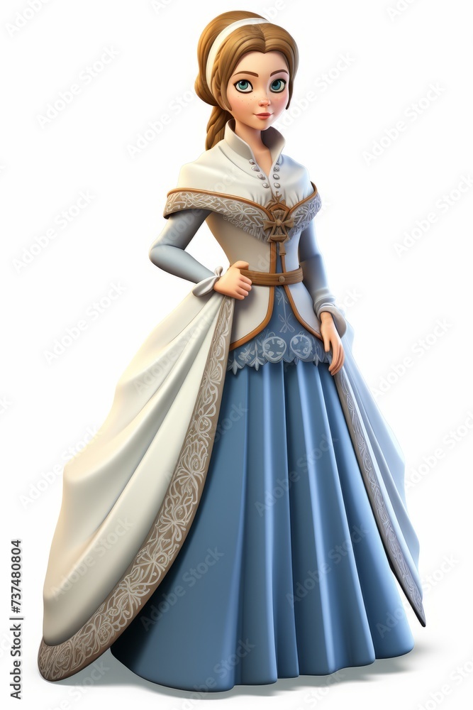 Illustration of a princess wearing a white and blue dress Illustration of a princess wearing a white and blue dress