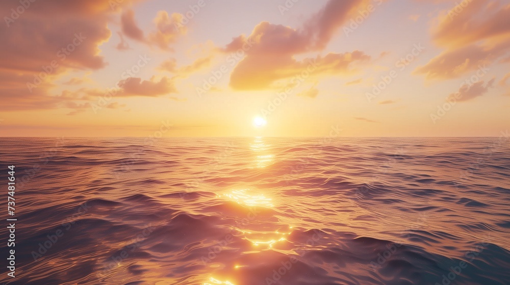 The serene sea, the dawn sky above it, and the seascape