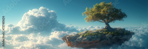 Floating Island in a Modern Fantasy Universe Overlooking a Serene Sky and Clouds Generative AI photo