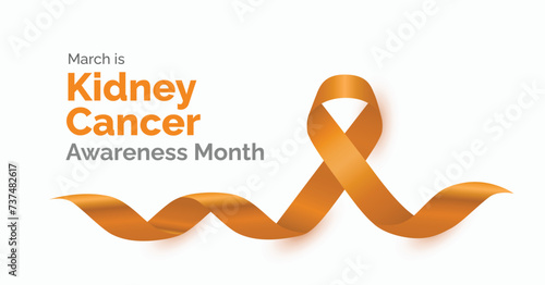 National kidney cancer awareness month campaign banner. Featuring orange ribbon for hope. Observed in March yearly.