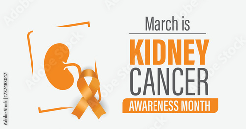 National kidney cancer awareness month campaign banner. Featuring orange ribbon for hope. Observed in March yearly.