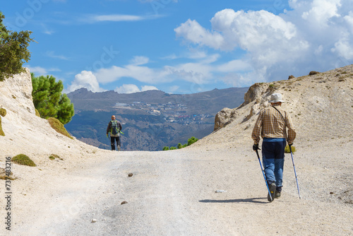 Hikers on Path with Prado Llano in the Distance, Sierra Nevada
