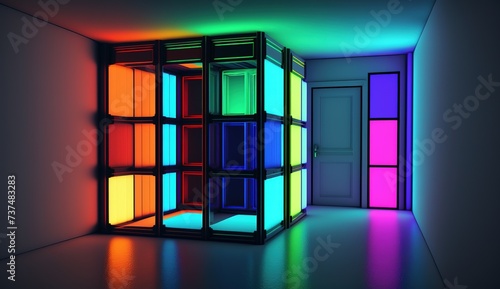 colored glass cube in the room