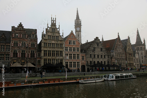 Famous old houses at Graslei in Ghent, Belgium.