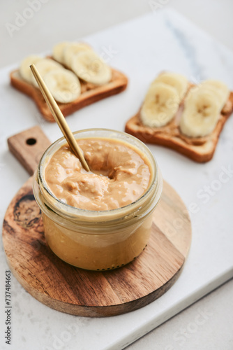 Creamy and smooth peanut butter in jar