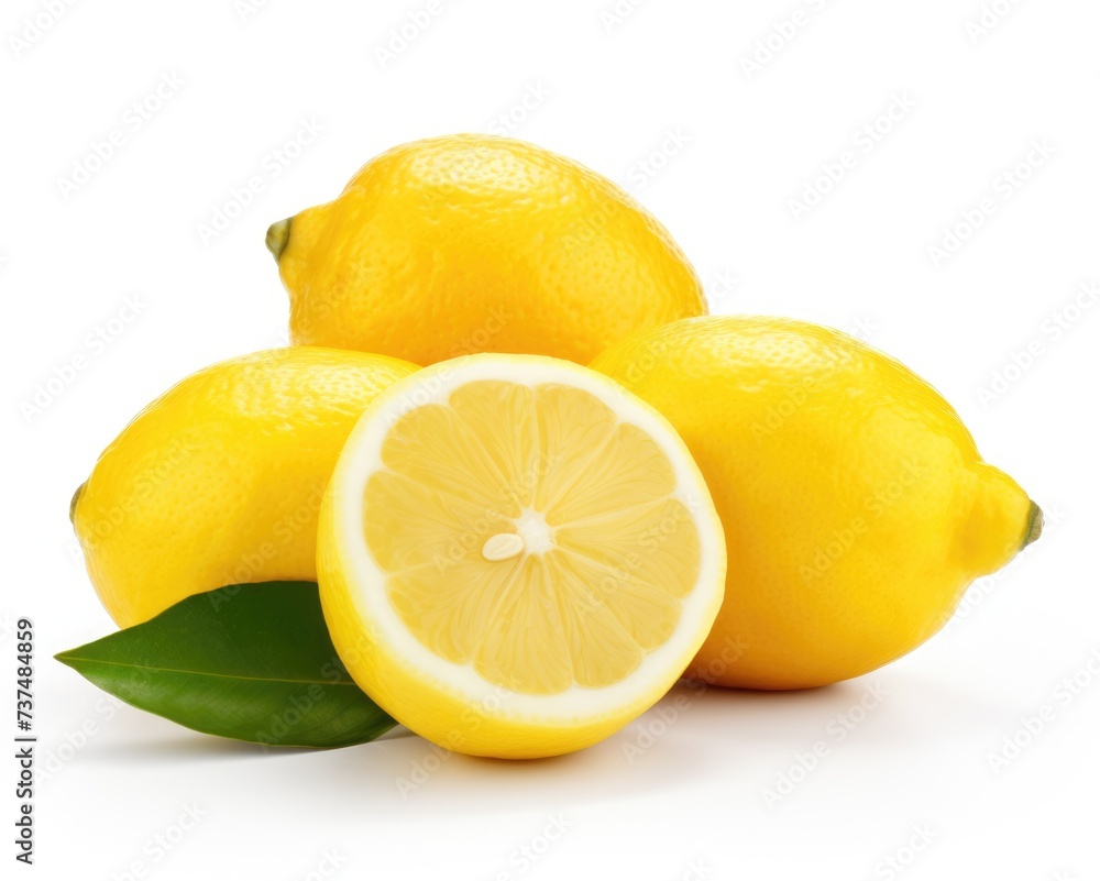 Isolated Lemons on White. Fresh and Juicy Lemons Slices in Vivid Yellow, Isolated 