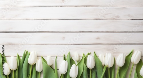 White Tulips Bouquet on Wooden Table  Celebrating Easter and the Arrival of Spring 