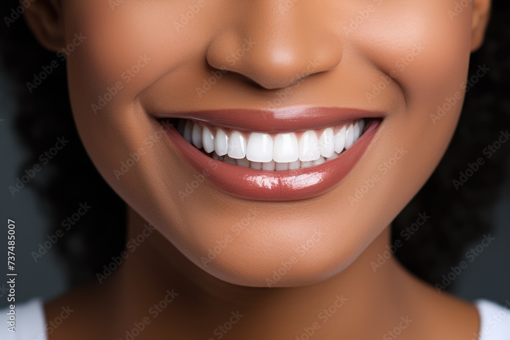 Fototapeta premium Young Woman with Perfect Healthy Teeth: Symbolizing Optimal Dental Care, Whitening and Oral Health