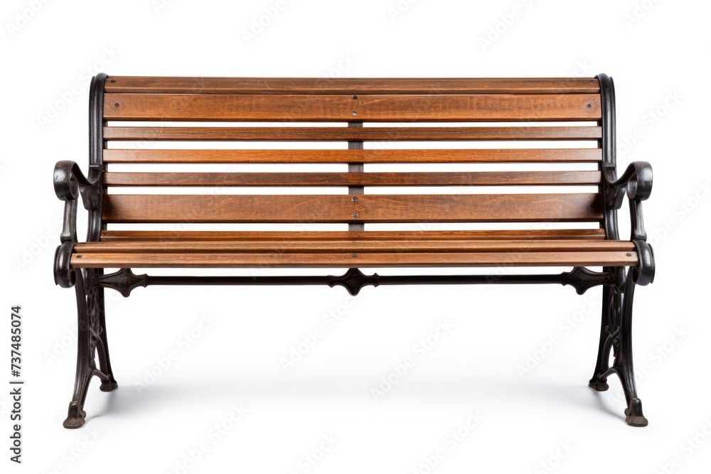 Isolated Park Bench. Wooden Seat for Leisure and Relaxation in Park Setting. Decorative and Retro Isolated Park Bench. Wooden Seat for Leisure and Relaxation in Park Setting. Decorative and Retro