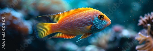 Vibrant Tropical Fish Swimming in a Home Aquarium Generative AI © Alex