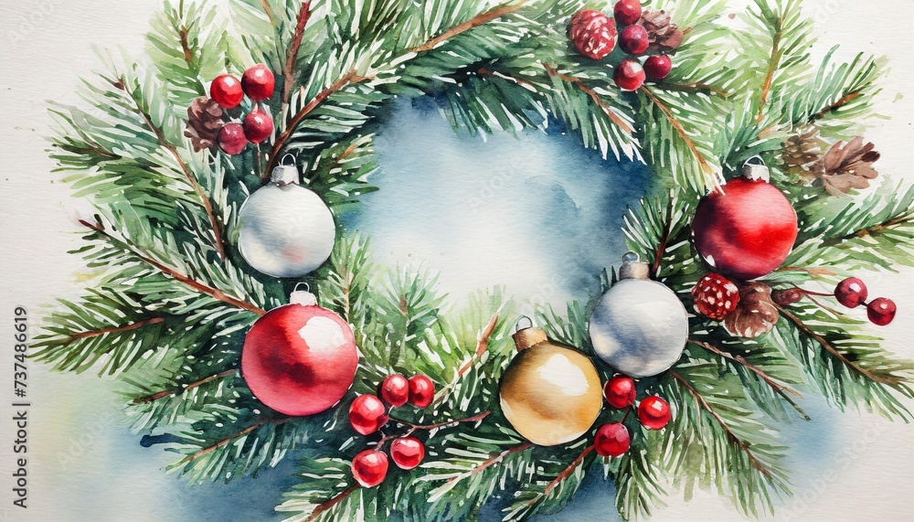 watercolor christmas wreath illustration generative