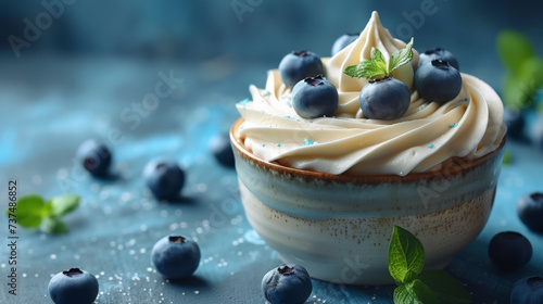 Small Bowl With Whipped Cream and Blueberries