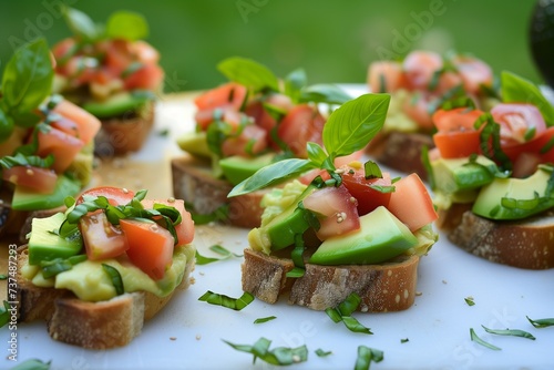 Health Day Snack Avocado and Tomato Bruschetta photo