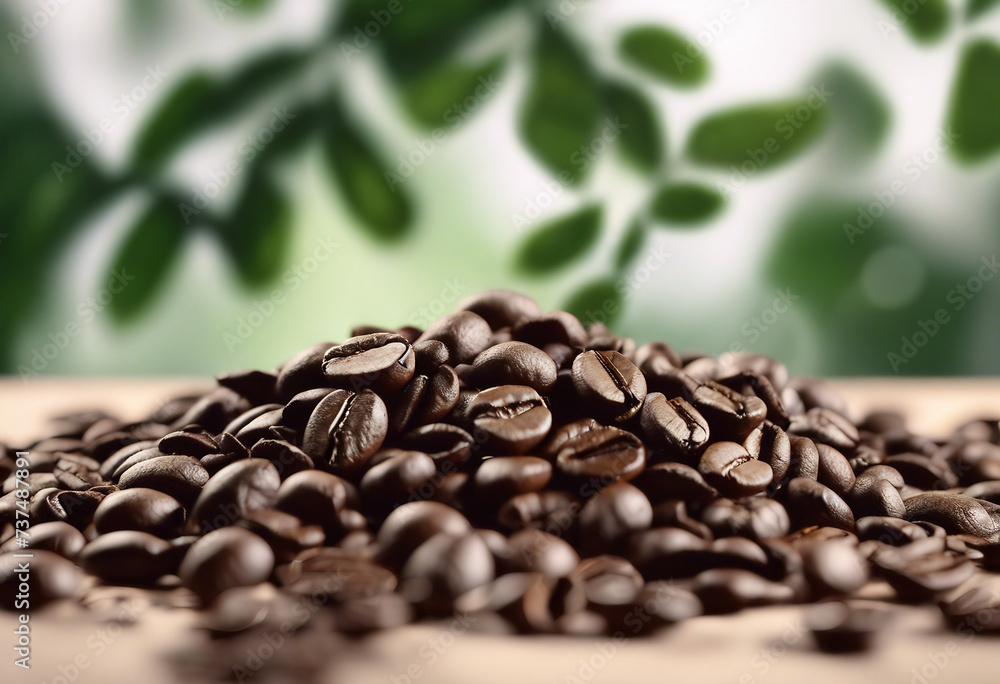 Obraz premium Delicious coffee beans with leaves cut out Coffee shops