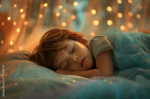 a child sleeping in a bed at night